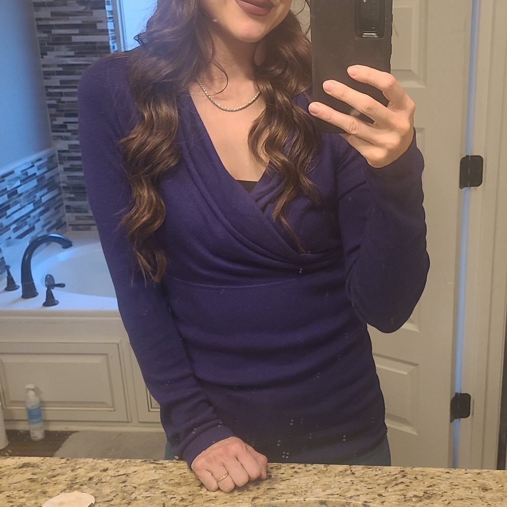 BCBGMaxAzria Deep Purple V-Neck Sweater